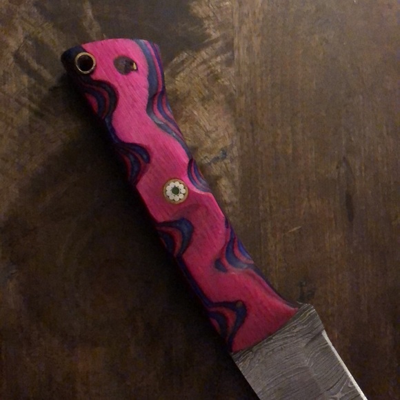 Damascus Hunting Knife Full Tang Wooden Handle Pink and Purple NWOT - Picture 8 of 8